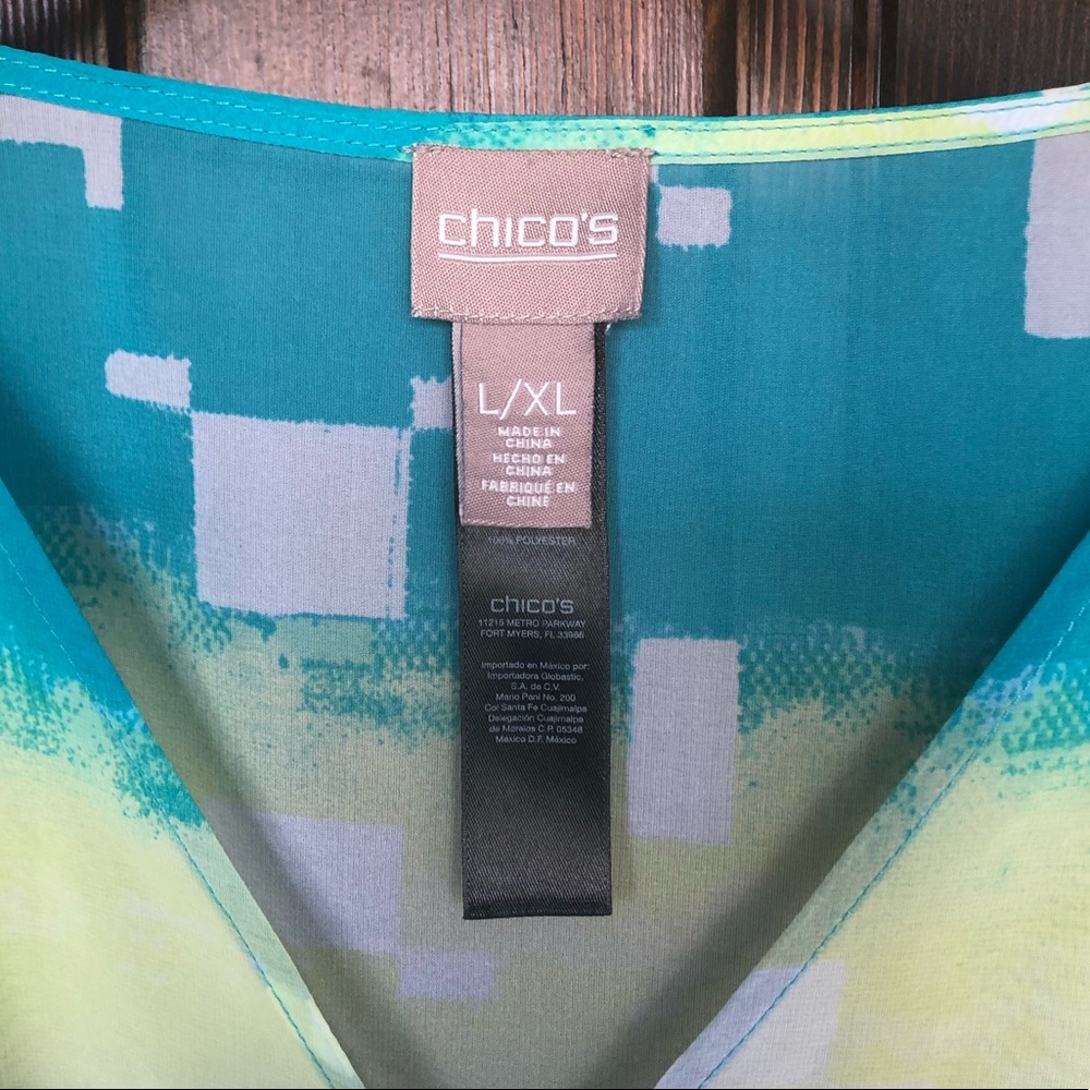 Chico’s L XL blue yellow print oversized top 14 - Picture 4 of 6